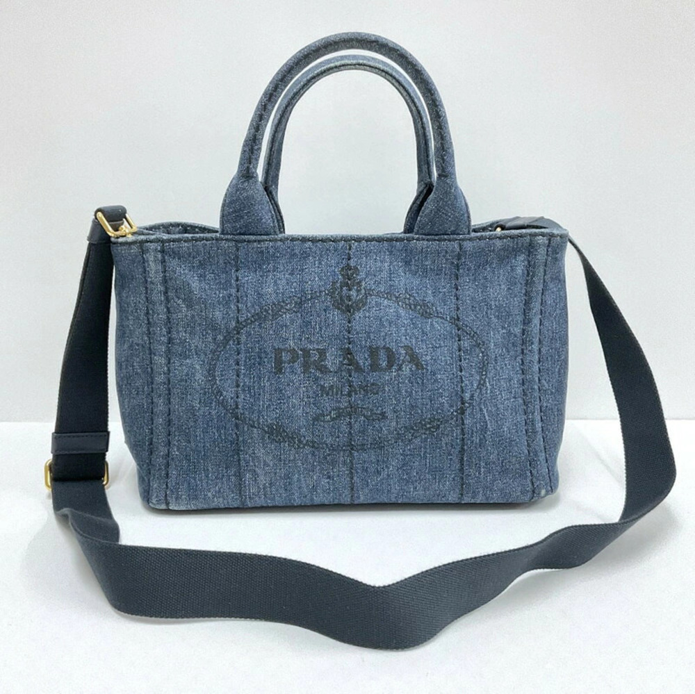 Prada Canapa Tote Shoulder Bag Denim Navy Blue